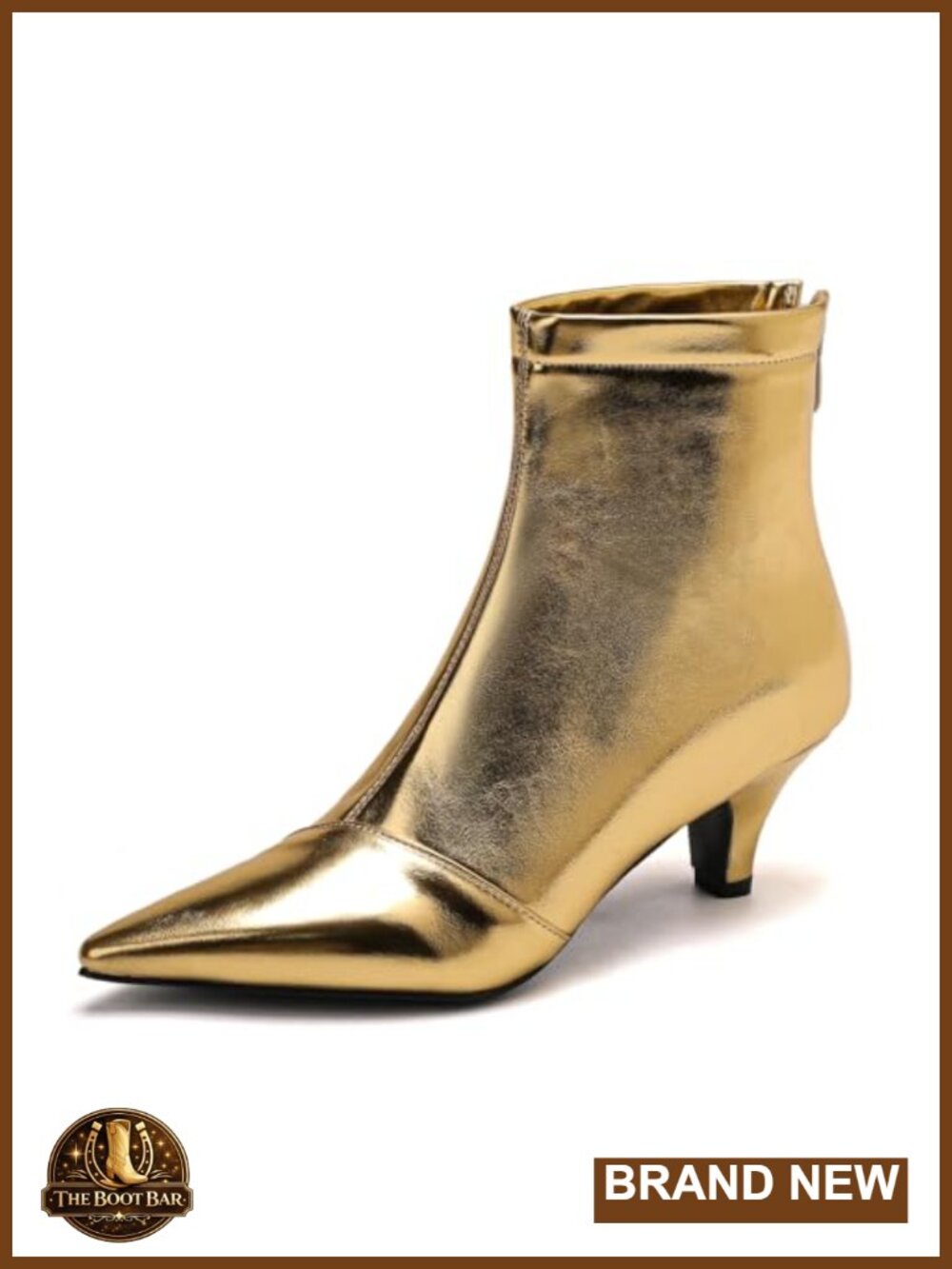 Womens Kitten Heel Ankle Boots Pointy Toe PU Back Zipper Booties